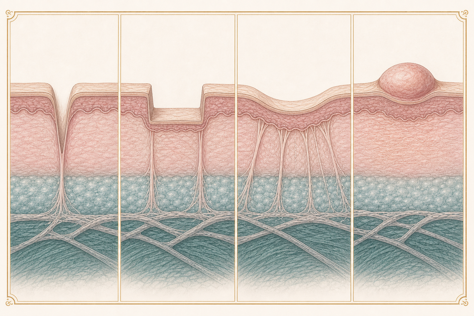 Four-part Idalia educational diagram explaining acne-scar types