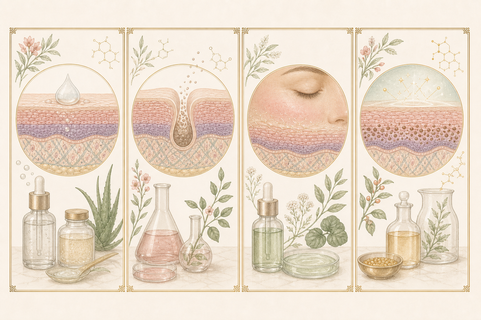 Illustrated skincare active ingredient families