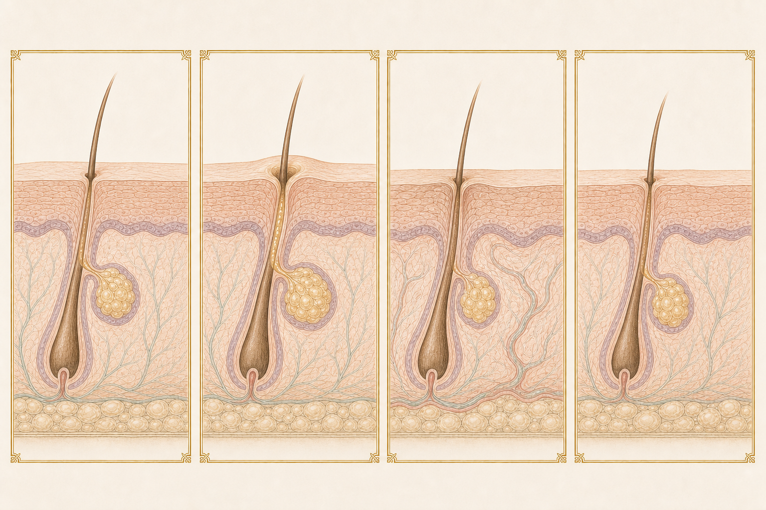 Four-part Idalia educational diagram explaining enlarged-looking pores