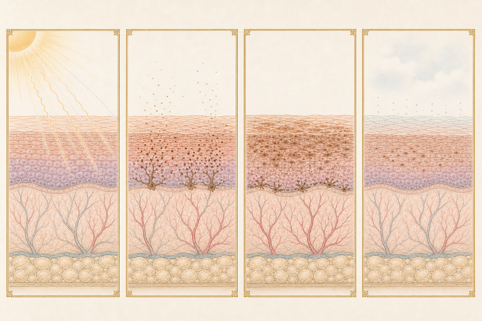 Four-part Idalia educational diagram explaining melasma