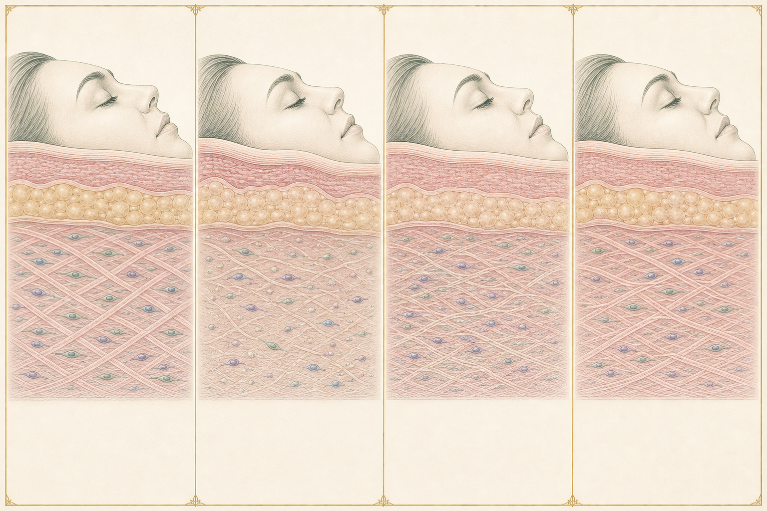 Four-part Idalia educational diagram explaining skin laxity